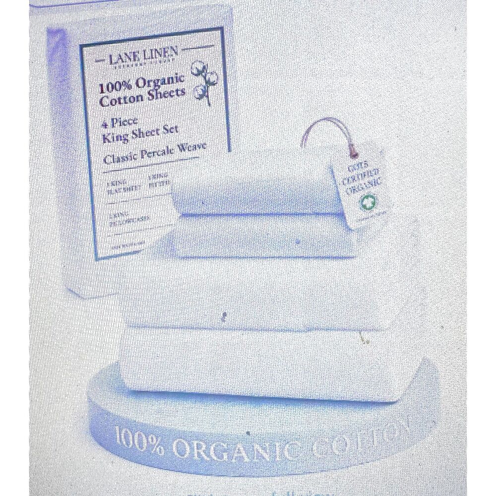 Lane Linen Wte 100% Organic Cotton Classic Percale Weave 4 Pieces King Sheet Set